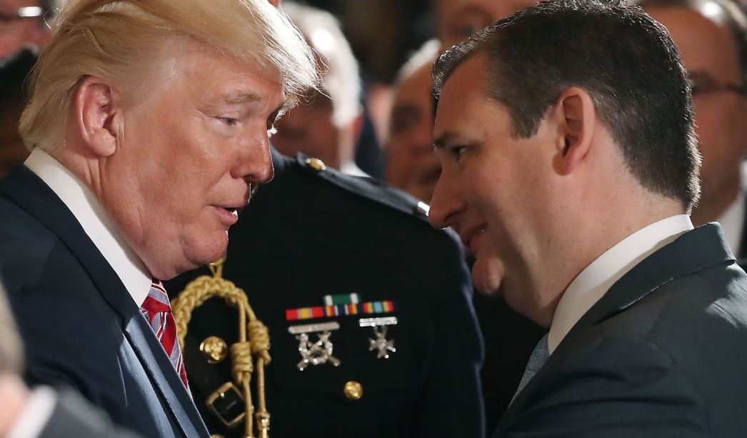 Donald Trump y Ted Cruz en la Casa Blanca en 2017. Cruz apoya al expresidente ante la presentación de cargos formales en Nueva York.(Mark Wilson / Getty Images)