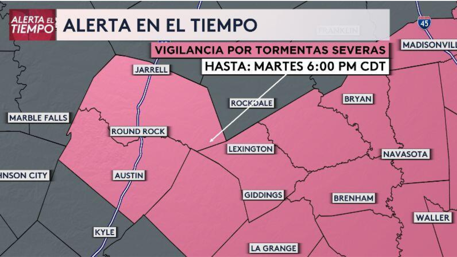 Vigilancia por tormentas severas para Austin en las próximas horas