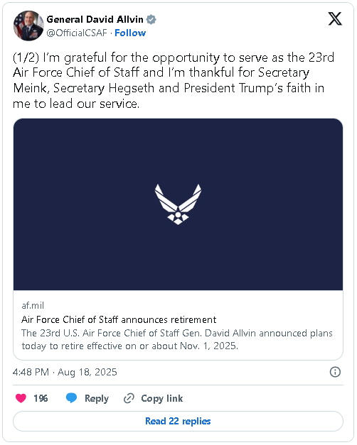 General David Allvin / @OfficialCSAF