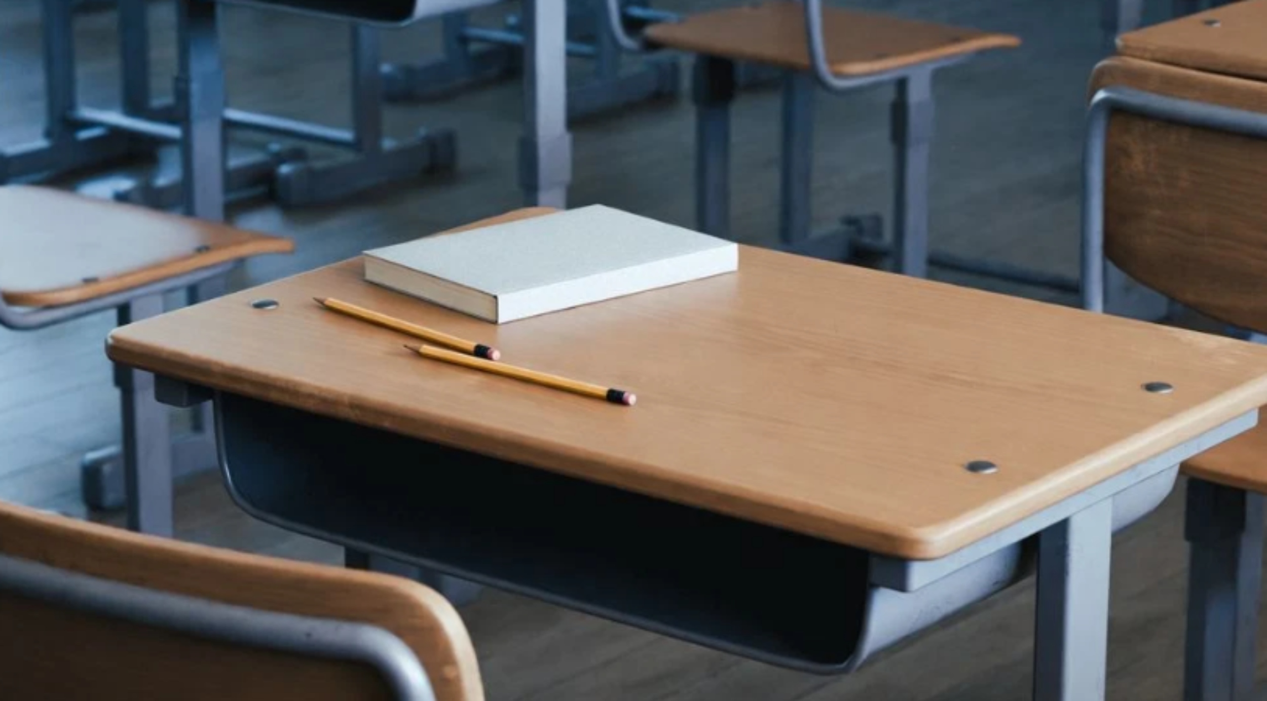 A classroom scene in an empty school
