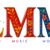 Brand logo for Latin Music Month with large decorative letters L M M in orange, red, and blue featuring floral patterns; 'LATIN MUSIC MONTH' text below in matching colors.