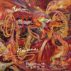 Vivid abstract painting of musicians with saxophone and piano, overlaid with the words 'Ayer', 'Hoy', 'Mañana'; 'the Buena Vista orchestra' at the bottom.