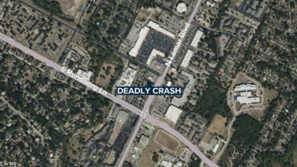 Aerial map view of a busy intersection where a deadly crash occurred, at N Lamar Blvd and E Rundberg Ln.